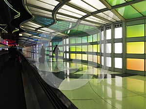 Colorful hallway at Chicago OÃ¢â¬â¢hare Airport in Illinois